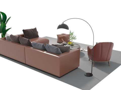 Set sofa kulit 04 Model 3D