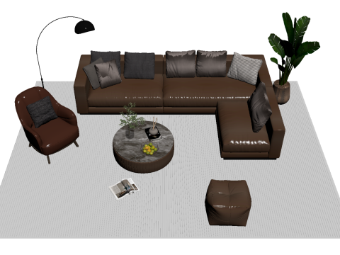 Set sofa kulit 04 Model 3D