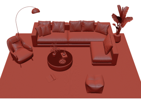Set sofa kulit 04 Model 3D