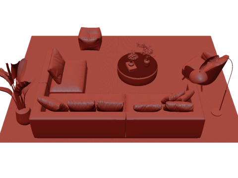 Set sofa kulit 04 Model 3D