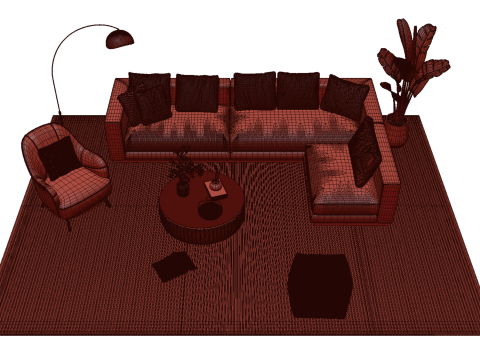 Set sofa kulit 04 Model 3D