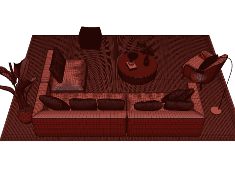 Set sofa kulit 04 Model 3D