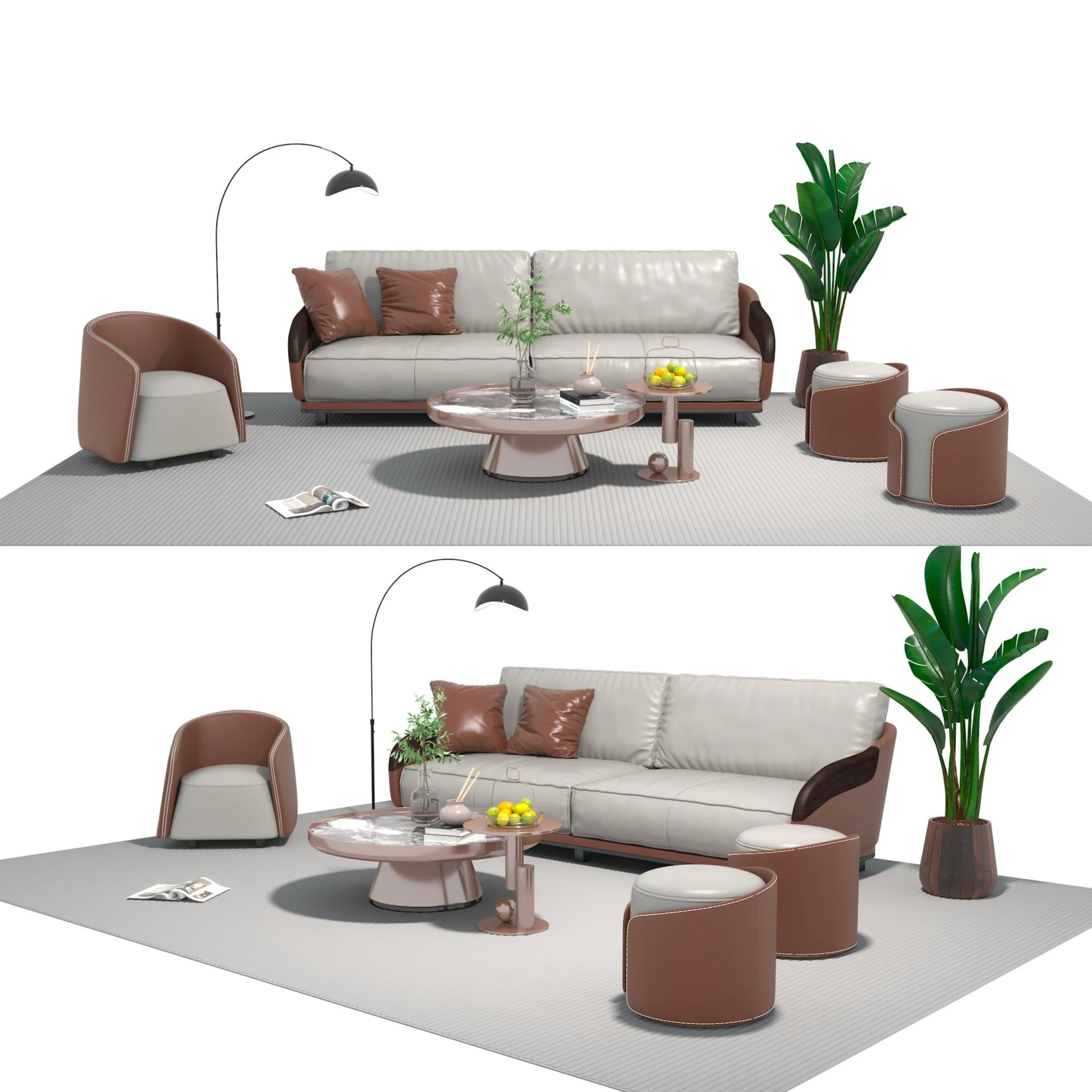 Leather sofa set 05 3D Model .c4d .max .obj .3ds .fbx .stl .blend 