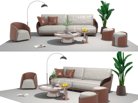 Set sofa kulit 05 Model 3D