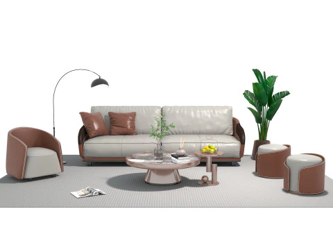 Leather sofa set 05 3D Model
