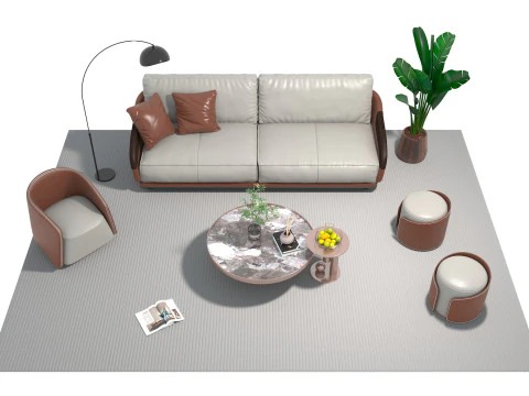 Leather sofa set 05 3D Model
