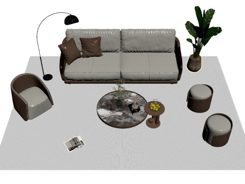 Leather sofa set 05 3D Model