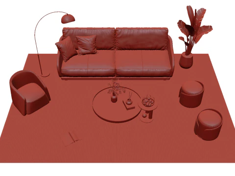 Leather sofa set 05 3D Model