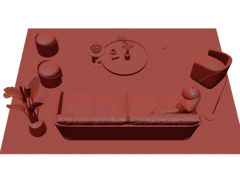 Leather sofa set 05 3D Model