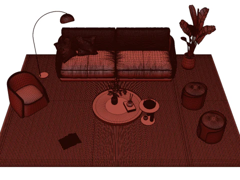 Leather sofa set 05 3D Model