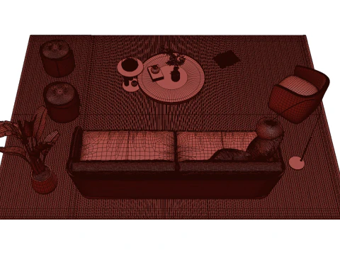 Leather sofa set 05 3D Model