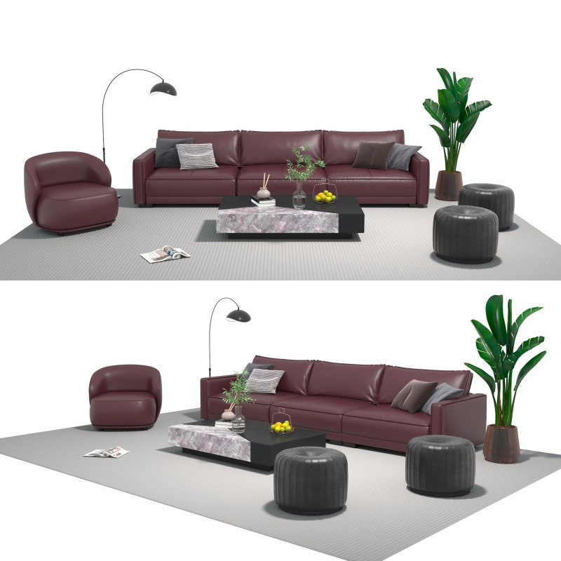 レザーソファセット06 3Dモデル .c4d .max .obj .3ds .fbx .stl .blend 