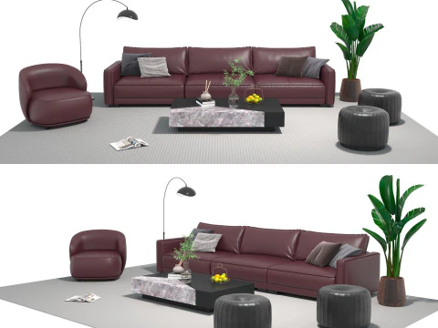 Set divani in pelle 06 Modello 3D