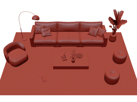 レザーソファセット06 3Dモデル