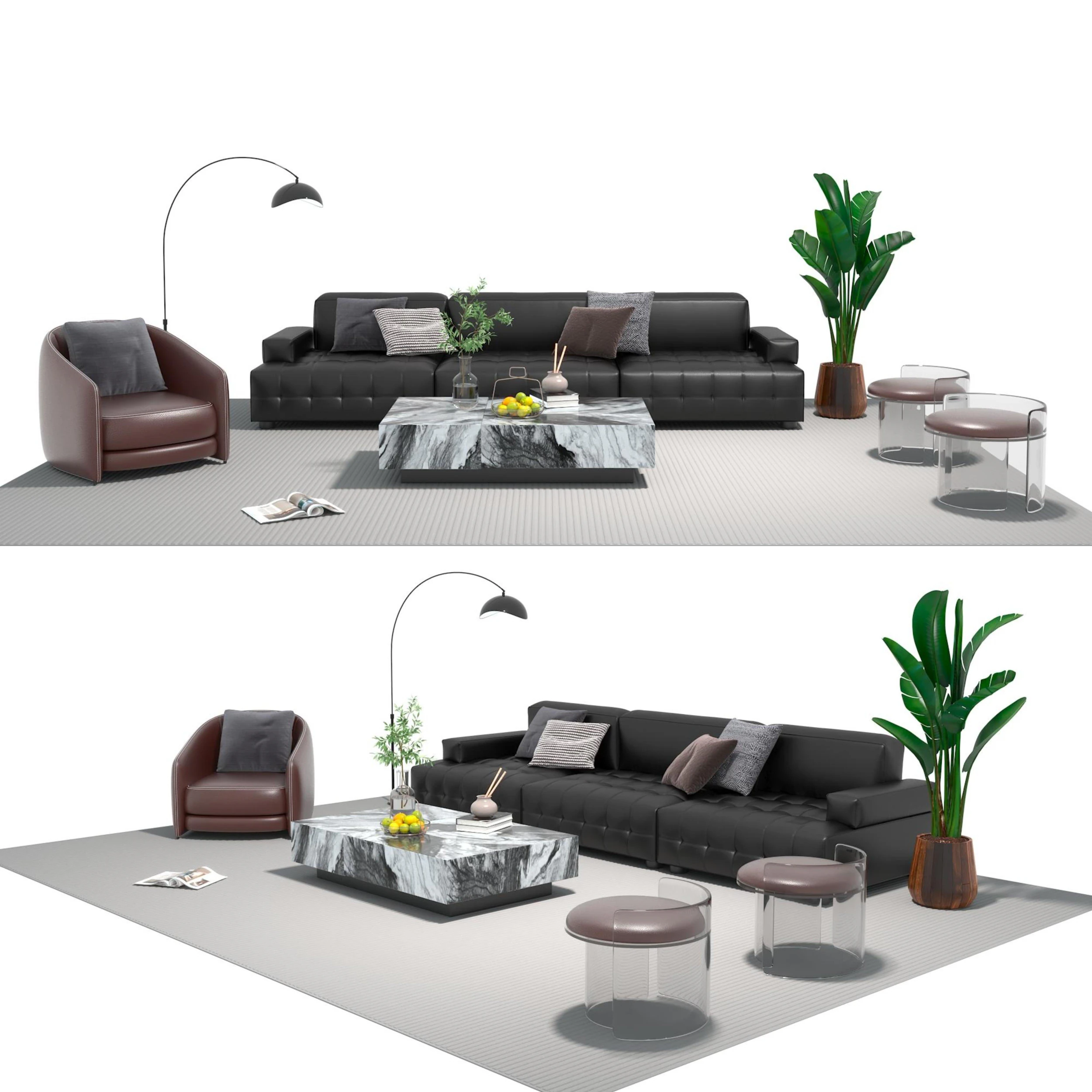 Leather sofa set 07 3D Model .c4d .max .obj .3ds .fbx .stl .blend 