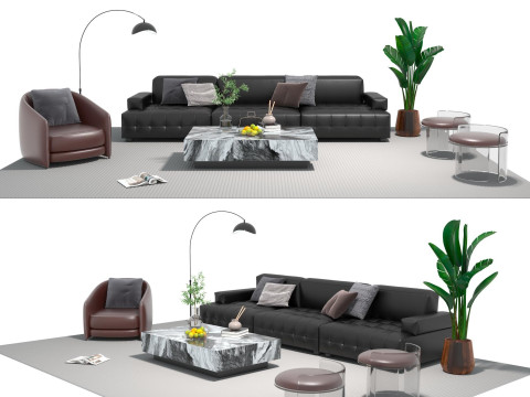 Set sofa kulit 07 Model 3D