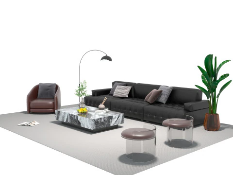 Leather sofa set 07 3D Model