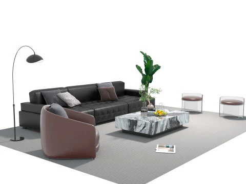 Leather sofa set 07 3D Model