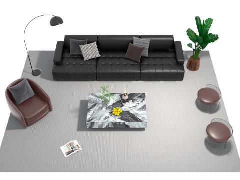 Leather sofa set 07 3D Model