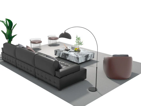 Leather sofa set 07 3D Model