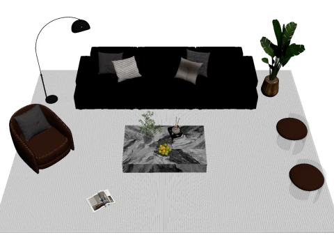 Leather sofa set 07 3D Model