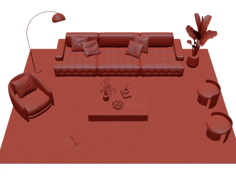 Leather sofa set 07 3D Model