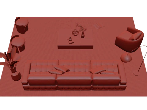 Leather sofa set 07 3D Model