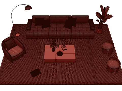 Leather sofa set 07 3D Model