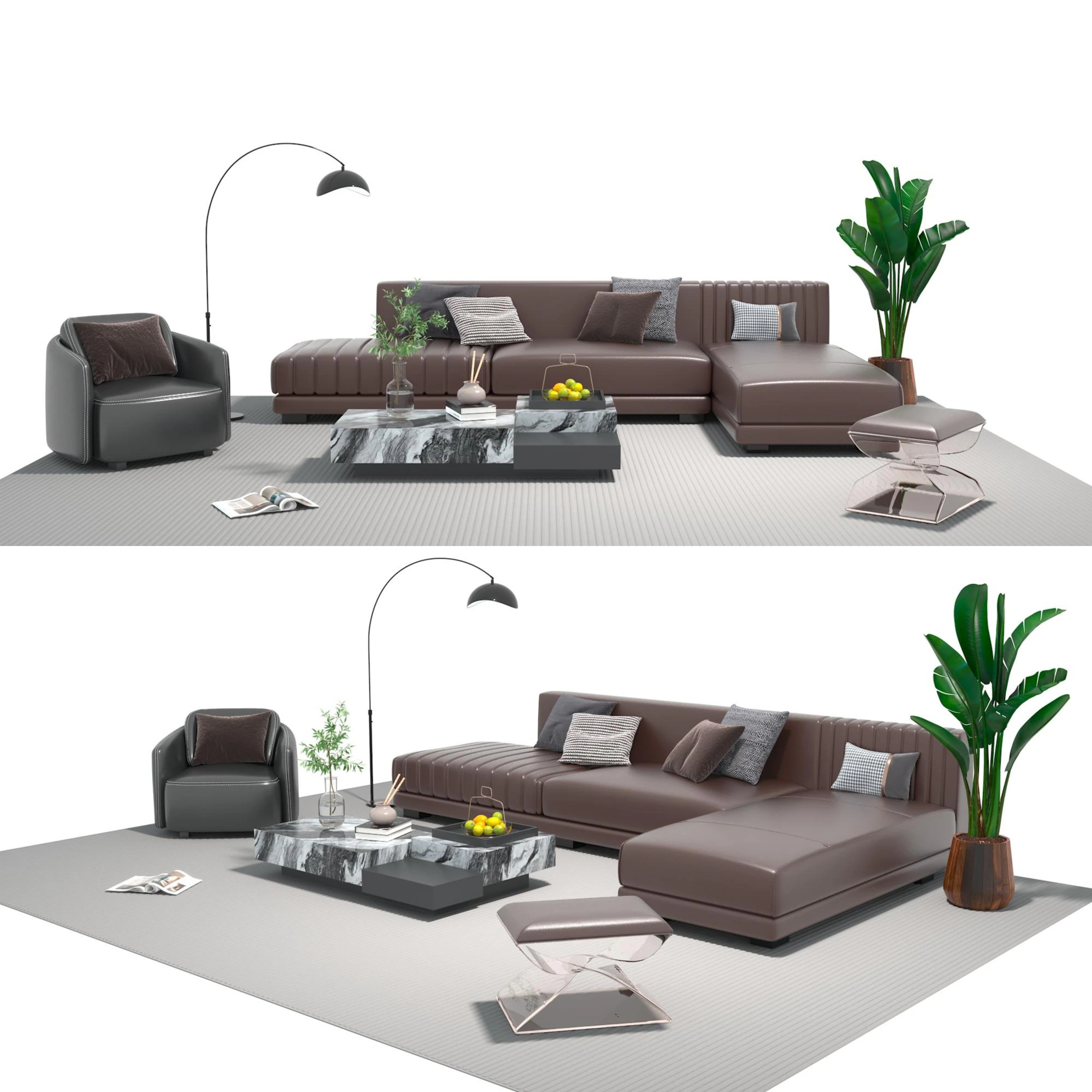 Leather sofa set 08 3D Model .c4d .max .obj .3ds .fbx .stl .blend 