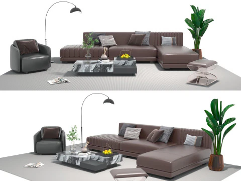 Leather sofa set 08 3D Model