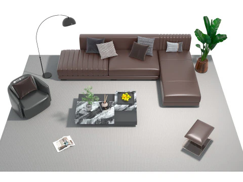 Leather sofa set 08 3D Model