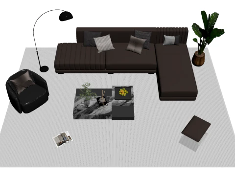 Leather sofa set 08 3D Model