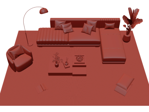 가죽 소파 세트 08 3D 모델