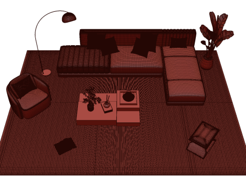 가죽 소파 세트 08 3D 모델