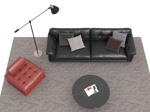 Set sofa kulit09 Model 3D