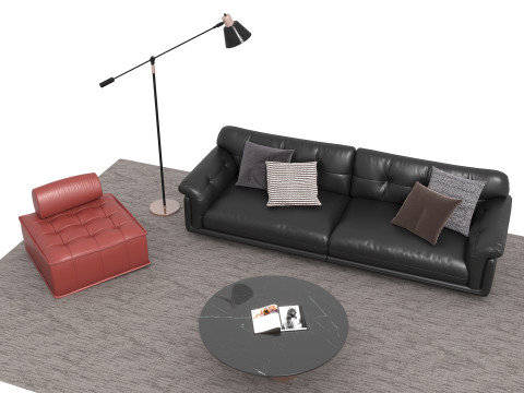 Set sofa kulit09 Model 3D