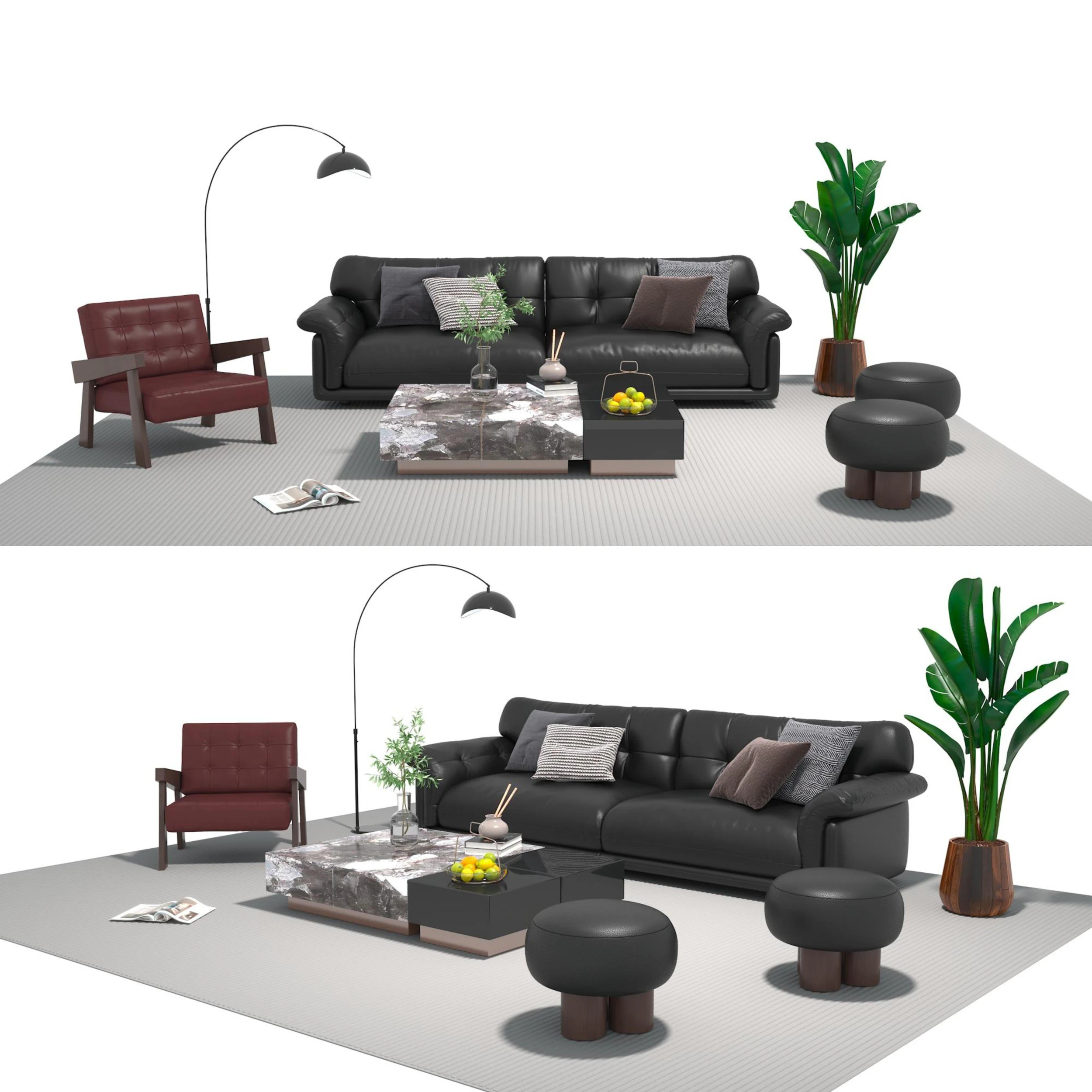 Leather sofa set 09 3D Model .c4d .max .obj .3ds .fbx .stl .blend