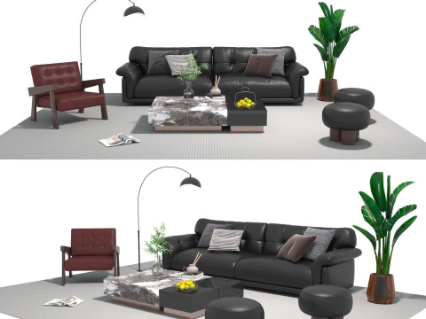 Set divani in pelle 09 Modello 3D