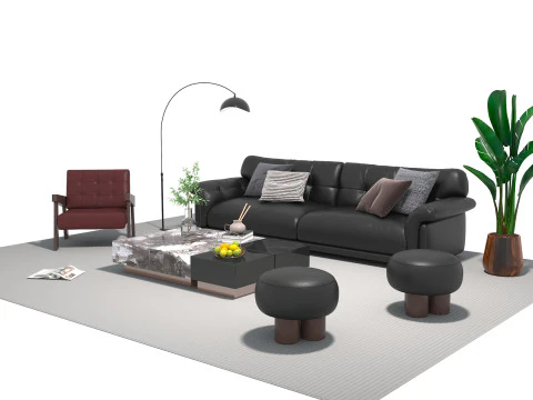 Leather sofa set 09 3D Model