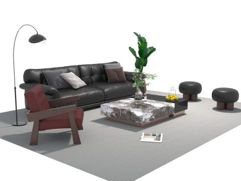 Leather sofa set 09 3D Model