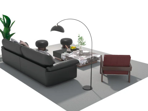 Leather sofa set 09 3D Model