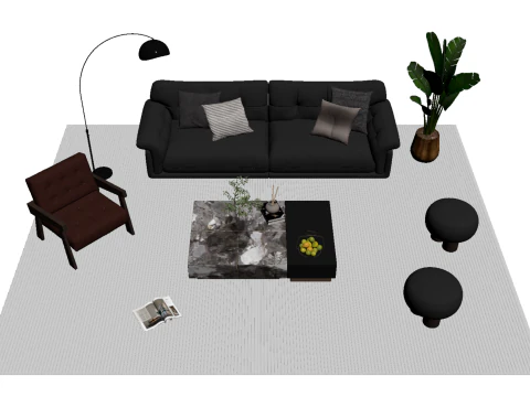 Leather sofa set 09 3D Model