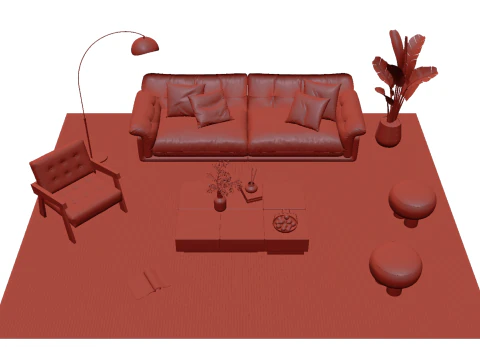 Leather sofa set 09 3D Model