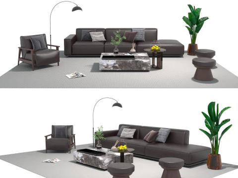 Conjunto de sofá de couro 10 Modelo 3D