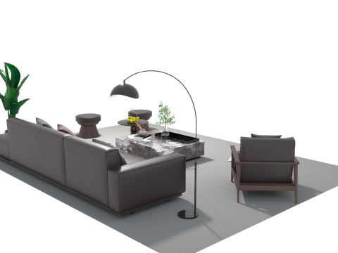 Set divani in pelle 10 Modello 3D