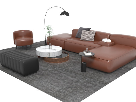 चमड़े का सोफा सेट11 3D मॉडल