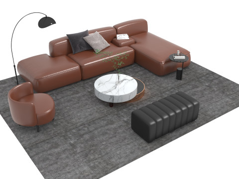 Leather sofa set11 3D Model