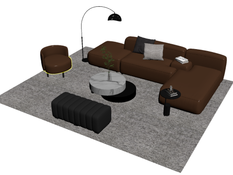 Leather sofa set11 3D Model