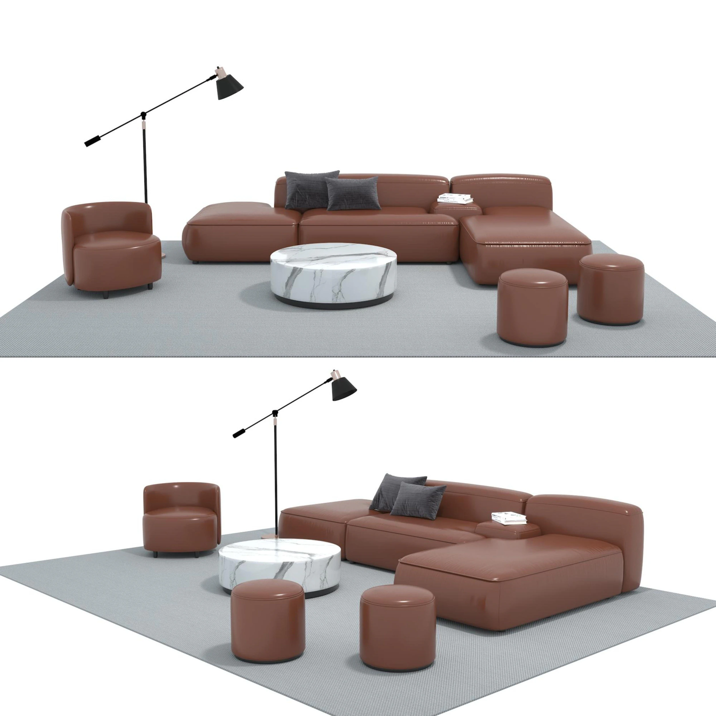 Leather sofa set 11 3D Model .c4d .max .obj .3ds .fbx .stl .blend 