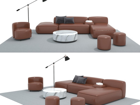 Set divani in pelle 11 Modello 3D